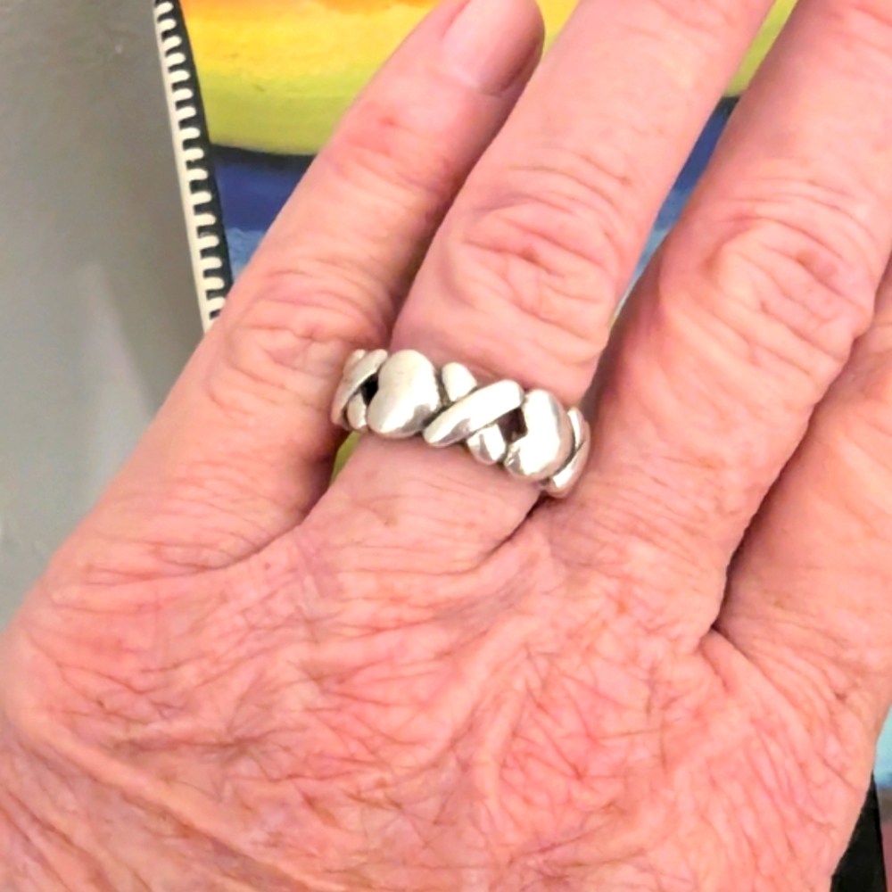 Vintage Motif XOXO Hug's & Kisses 925 FAS Silver Knot Ring - Picture 4 of 6